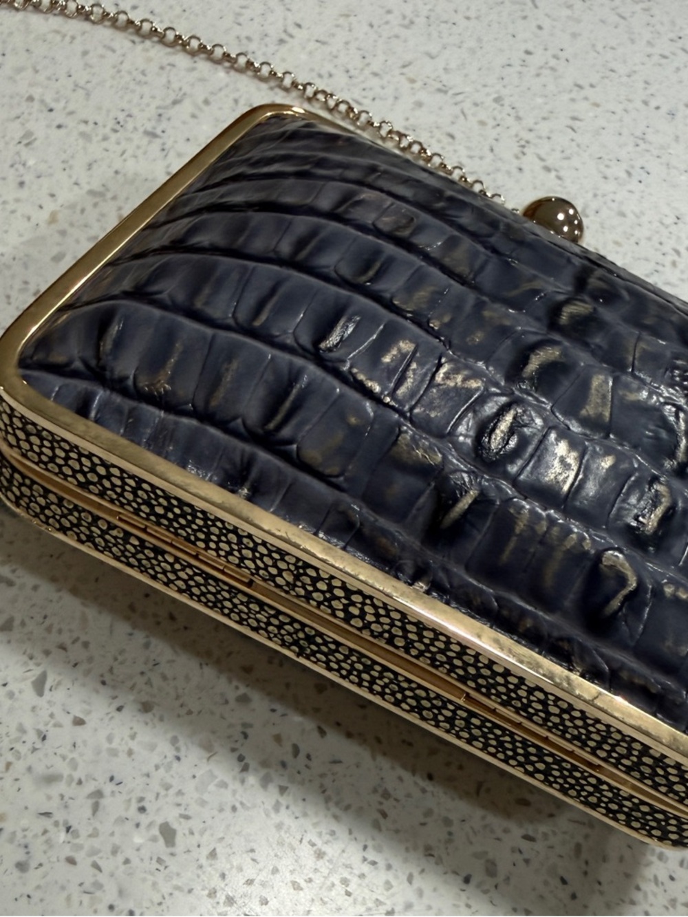 Brahmin Blue Croc-Print Box Clutch with Gold Hardware - Picture 3 of 7
